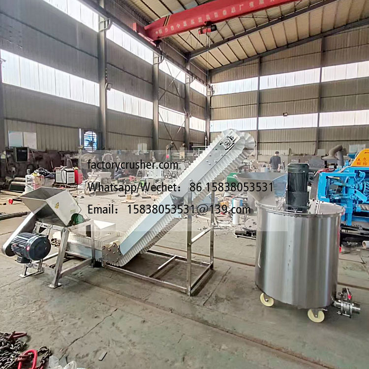 Stainless steel ice crusher + conveyor and mixing production line