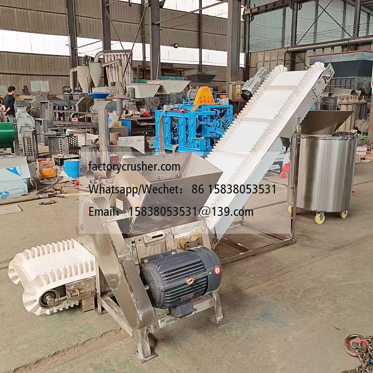 Stainless steel ice crusher + conveyor and mixing production line